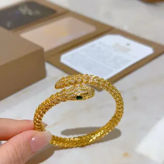 Bvlgari Gold Green Coiled Serpent Pavé-Set Bracelet
