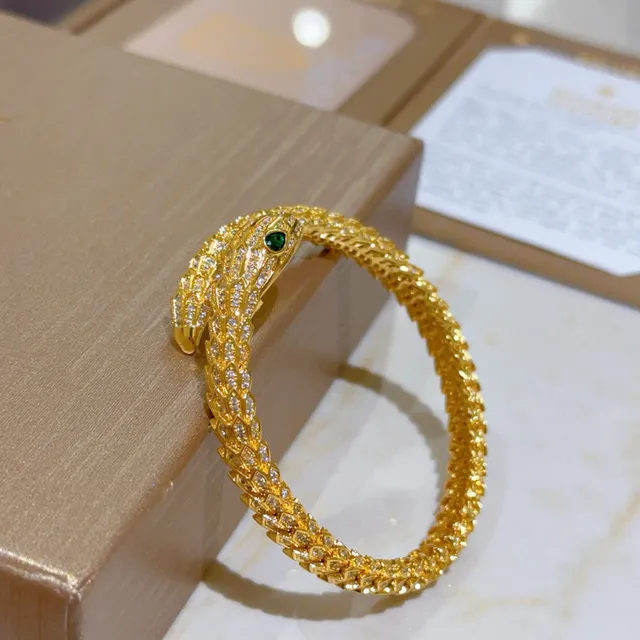 Bvlgari সোনার সবুজ লিপটে সাপ Pavé-Set ব্রেসলেট 4