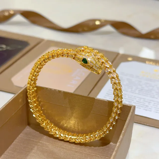 Bvlgari সোনার সবুজ লিপটে সাপ Pavé-Set ব্রেসলেট 9