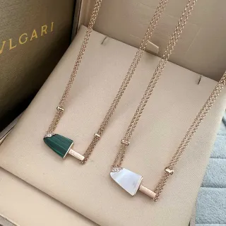 Bvlgari Gold Green Ice-Cream-Bar Pendant Dual-Chain Design Necklace