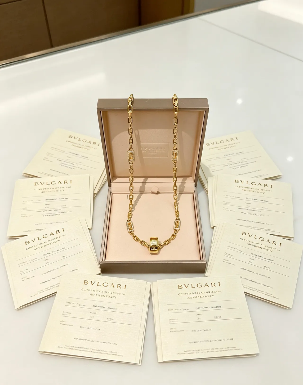 Bvlgari Gold Silver Chain Rectangular Link Necklace 4