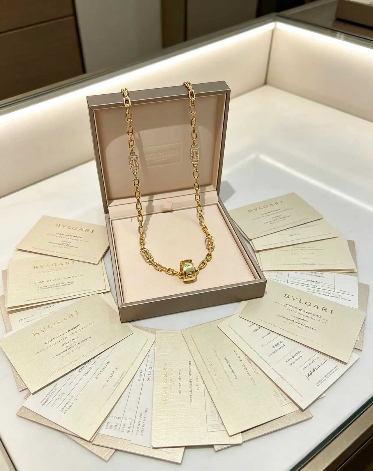 Bvlgari Gold Silver Chain Rectangular Link Necklace 7