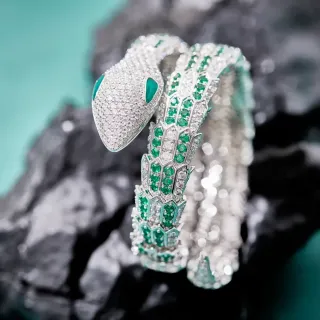 Bvlgari Serpenti Emerald and Diamond Pavé Coil Bracelet
