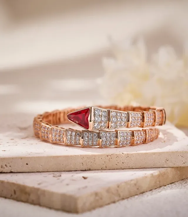 Bvlgari Serpenti Rose Gold Red Ruby and Diamond Coil Bracelet 2