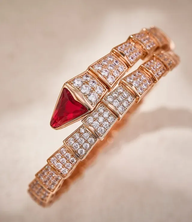 Bvlgari Serpenti Rose Gold Red Ruby and Diamond Coil Bracelet 4