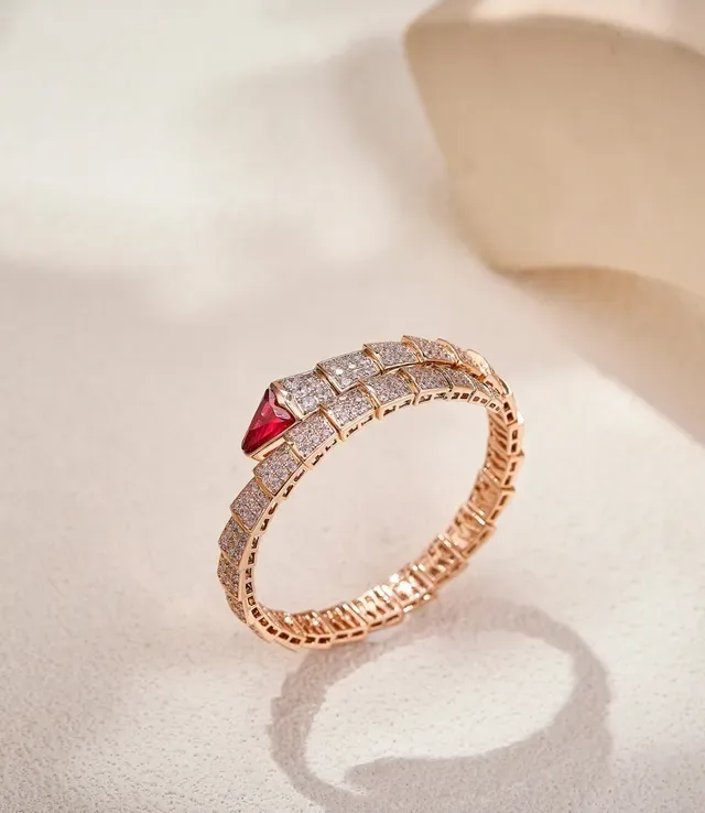 Bvlgari Serpenti Rose Gold Red Ruby and Diamond Coil Bracelet 5