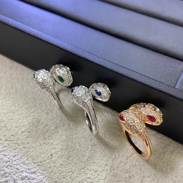 Bvlgari Serpenti فضة ذهب نقشة ثعبان متلفف ماسات مرصعة خاتم 2