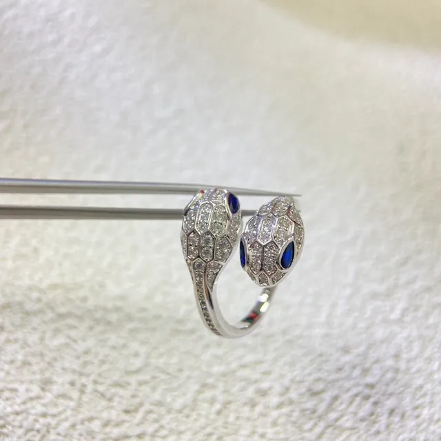 Bvlgari Serpenti فضة ذهب نقشة ثعبان متلفف ماسات مرصعة خاتم 5