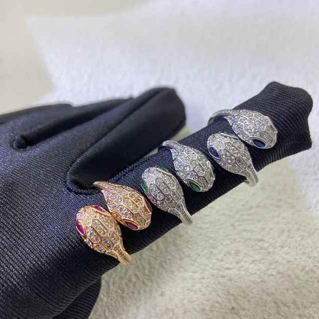 Bvlgari Serpenti فضة ذهب نقشة ثعبان متلفف ماسات مرصعة خاتم 6