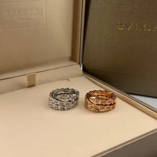 Bvlgari Silver Gold Coiled Tubogas-Style Band Pavé Diamond-Set Geometric Links Ring