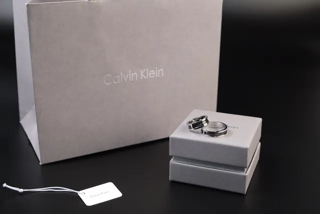 Calvin Klein Engraved Silver-Tone and Black Inlay Rings 2