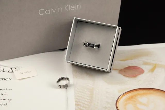 Calvin Klein Engraved Silver-Tone and Black Inlay Rings 3