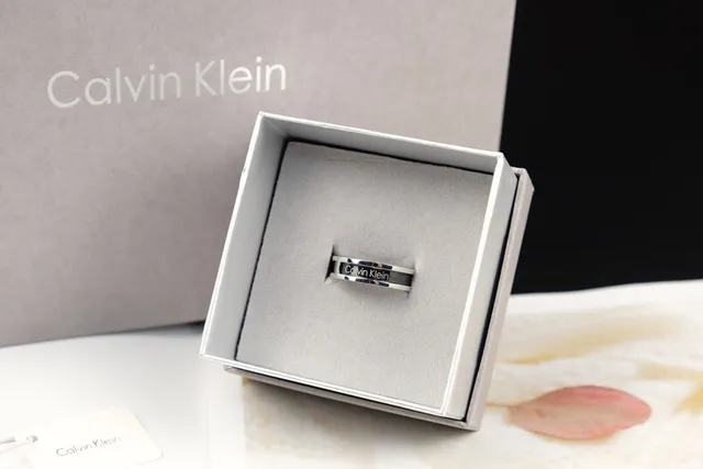Calvin Klein Engraved Silver-Tone and Black Inlay Rings 4