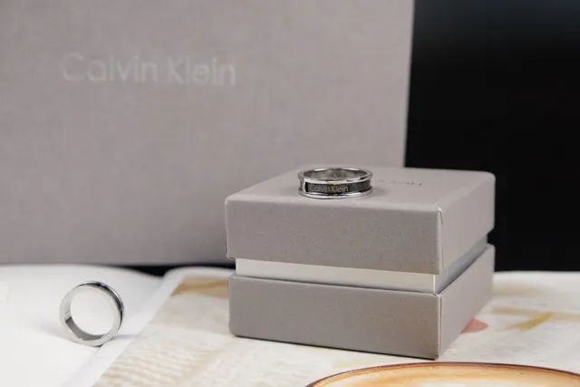 Calvin Klein Engraved Silver-Tone and Black Inlay Rings 5