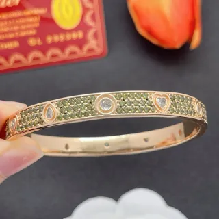 Cartier Gold Green Pavé-Set Heart-Motif Bracelet