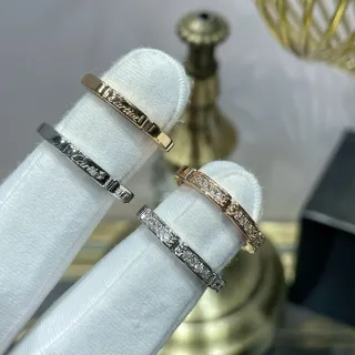Cartier Gold Silver Engraved Script Pavé-Set Diamonds Ring