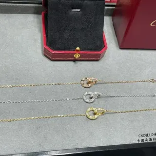 Cartier Gold Silver Interlocking Double-Circle Motif Pavé-Set Clear Stones Bracelet