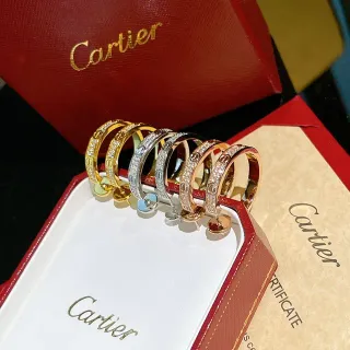Cartier Gold Silver Pavé-Set Hoop Earrings