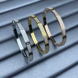 Cartier Love Silver Gold Hinged Bangle Pavé-Set Stones Bracelet