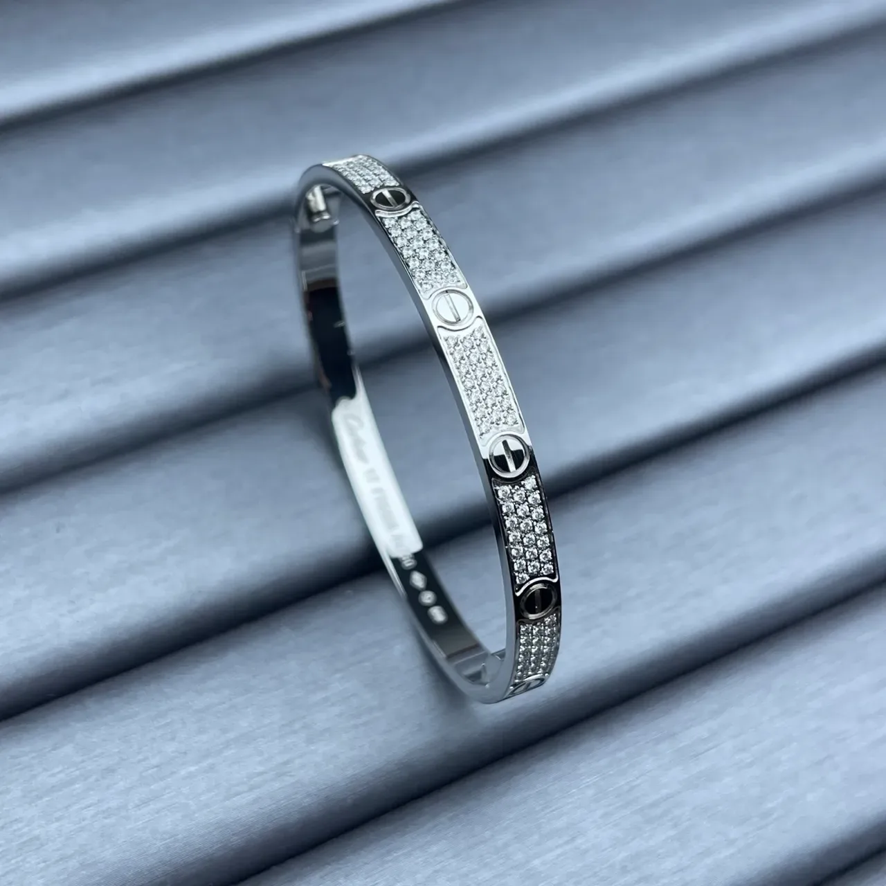 Cartier Love Bracelet Argent Or Hingé Pierres Pavé-Set 6