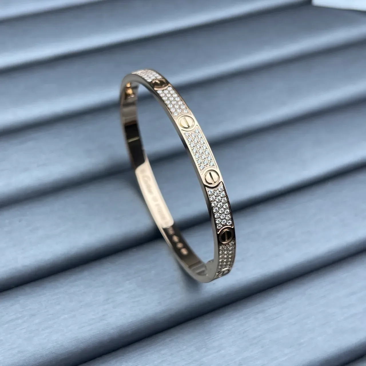 Cartier Love Bracelet Argent Or Hingé Pierres Pavé-Set 7