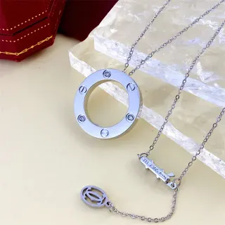 Cartier Love Silver Transparent Screw-Set Open-Circle Pendant Necklace