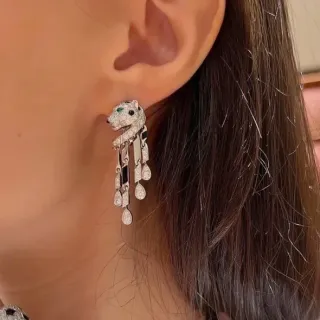 Cartier Panthère de Cartier Panther Head Pavé Diamond Emerald Eye Onyx Teardrop Earring