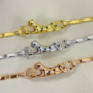 Cartier Panthère Oro Motivo Pantera Negra Parches de Esmalte Pulsera