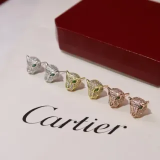 Cartier Panthère Gold Green Panther Head Motif Pavé-Set Crystals Earrings