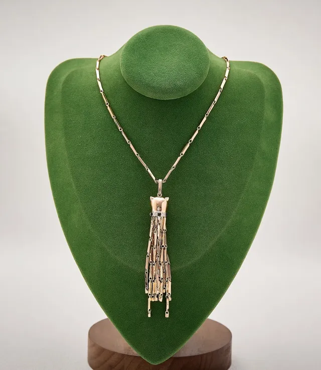 Collier Cartier Panthère argent vert motif tête de panthère frange tassel 5