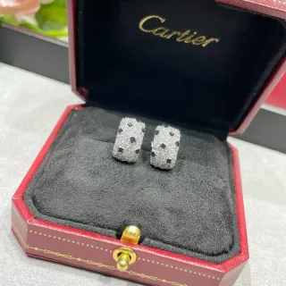 Cartier Silver Black Pavé-Set Geometric Inlays Earrings
