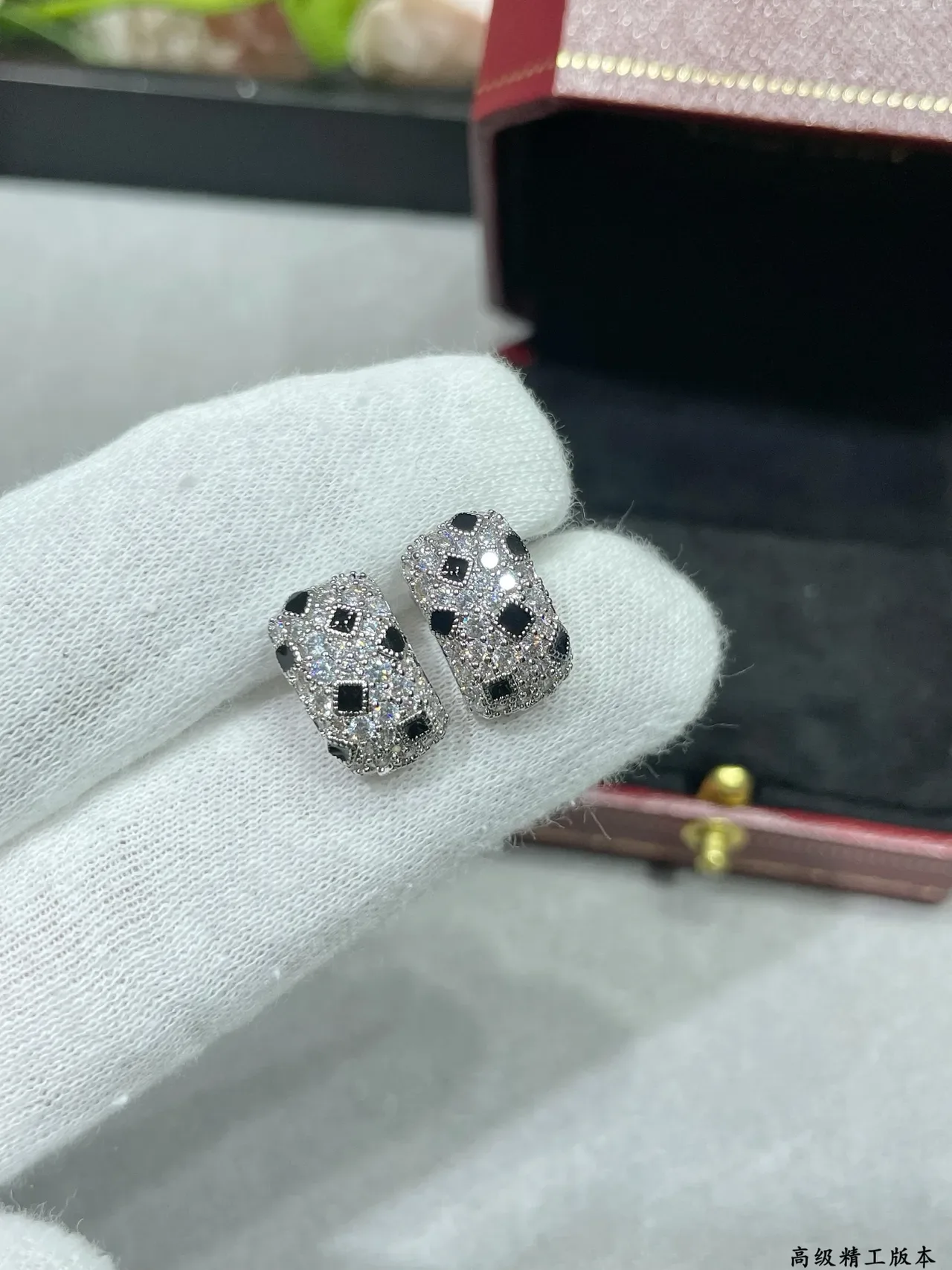 Cartier Brincos Prata Preto Pavé-Set Incrostações Geométricas 3