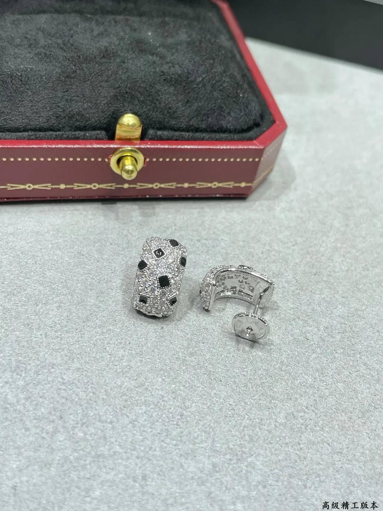 Cartier Brincos Prata Preto Pavé-Set Incrostações Geométricas 4