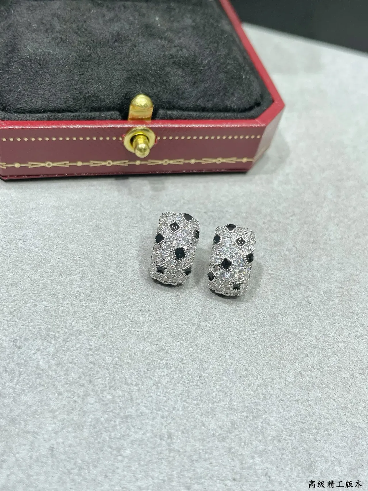 Cartier Brincos Prata Preto Pavé-Set Incrostações Geométricas 5