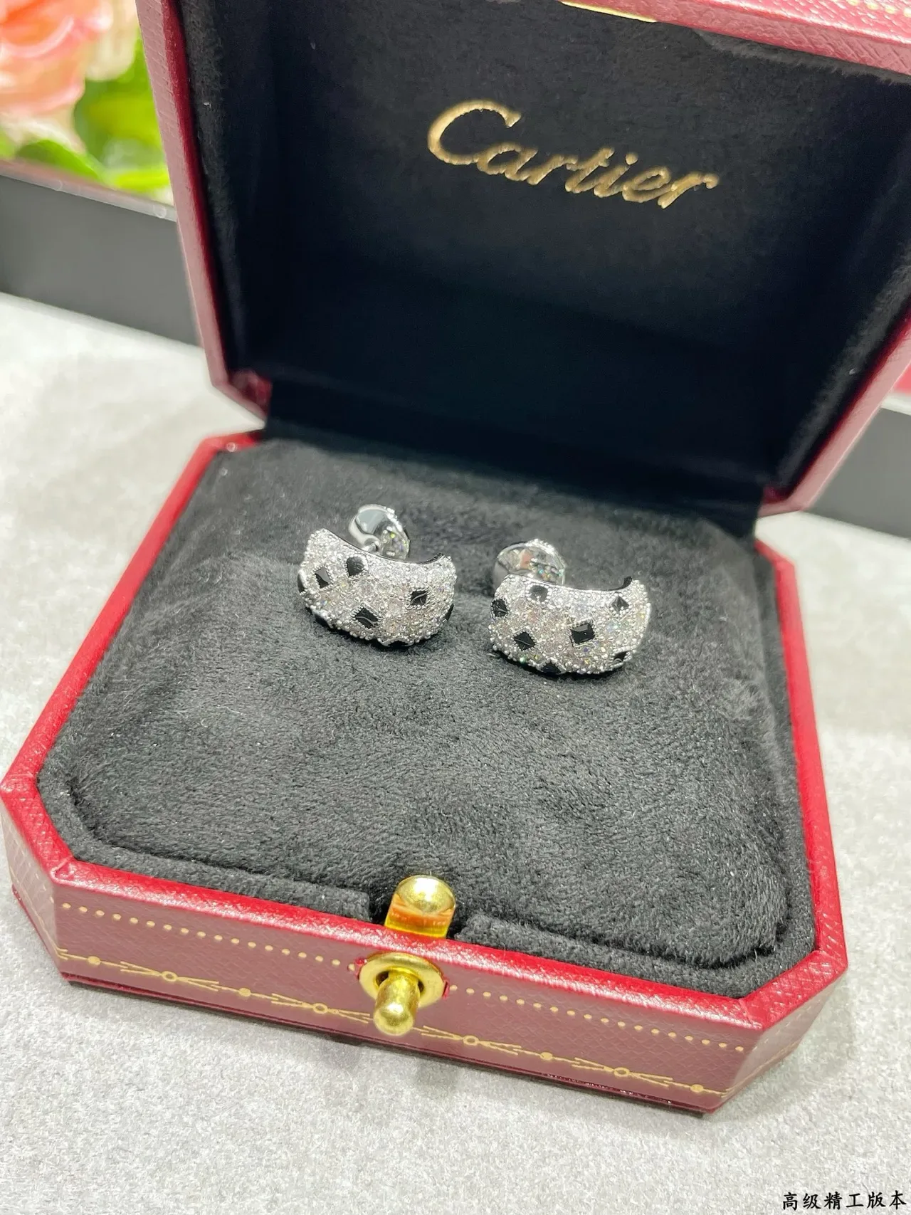 Cartier Brincos Prata Preto Pavé-Set Incrostações Geométricas 6