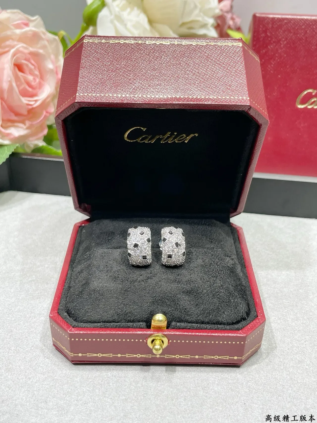 Cartier Brincos Prata Preto Pavé-Set Incrostações Geométricas 7