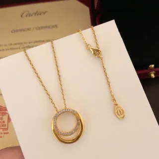 Cartier Trinity Gold Silver Double Interlocking Circles Pavé Diamond Halo Necklace