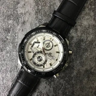 Casio Edifice Chronograph Black Leather Strap Sports Watch
