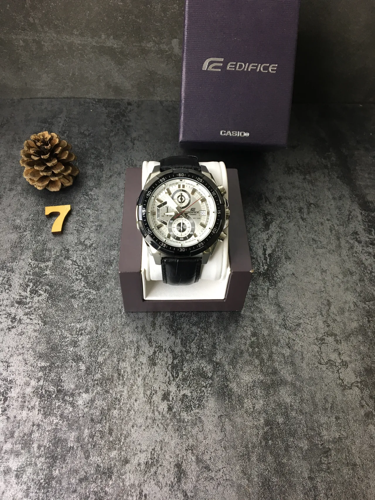 Casio Edifice Chronograph Black Leather Strap Sports Watch 3
