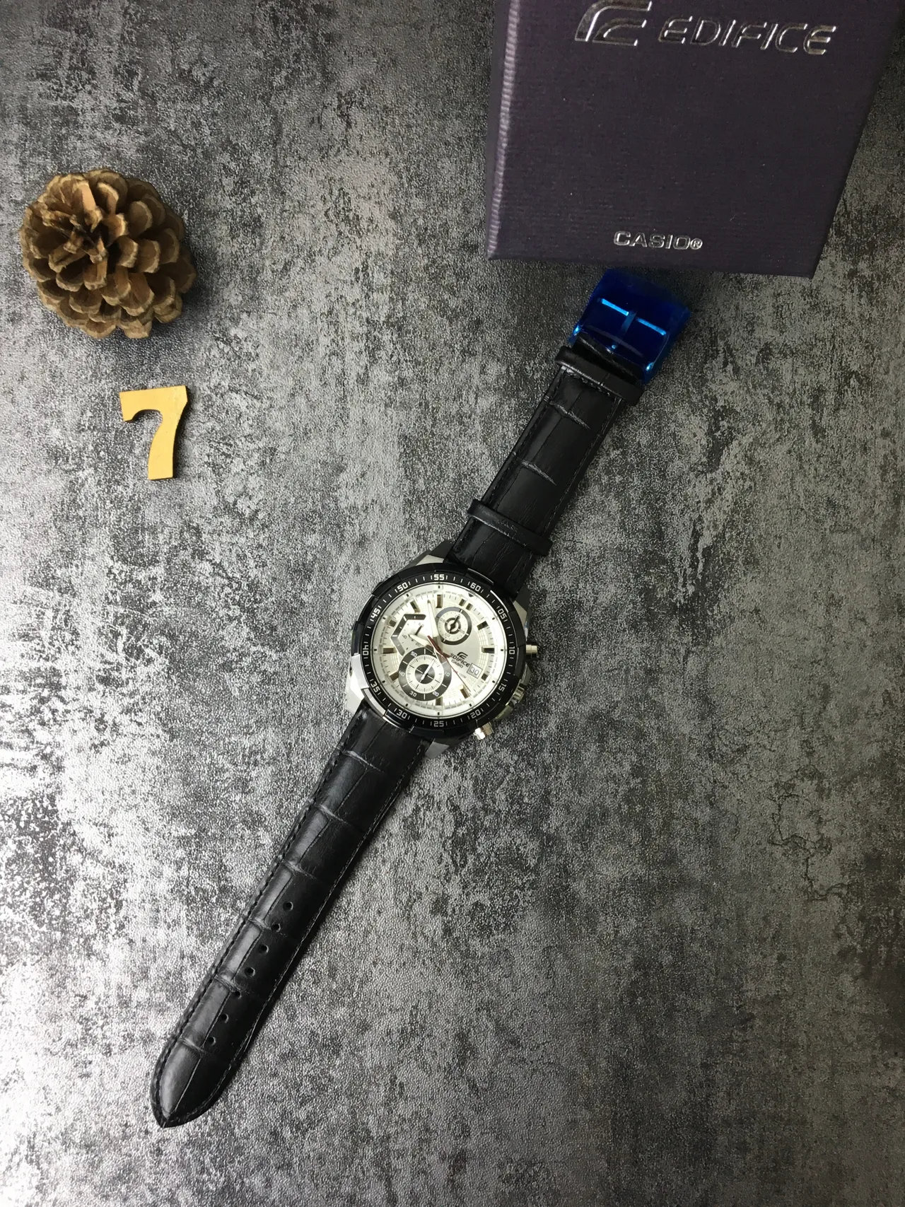 Casio Edifice Chronograph Black Leather Strap Sports Watch 6