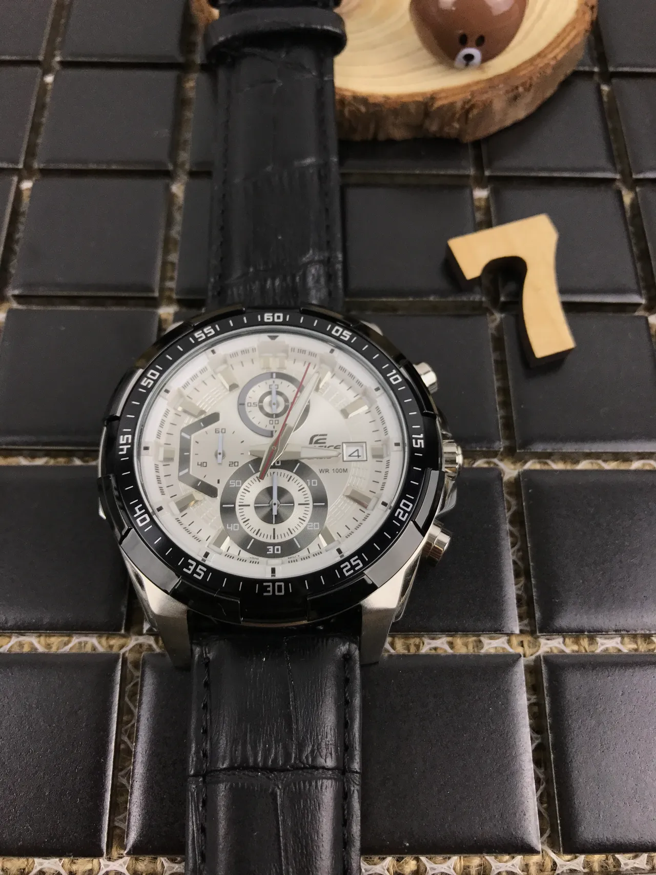 Casio Edifice Chronograph Black Leather Strap Sports Watch 9