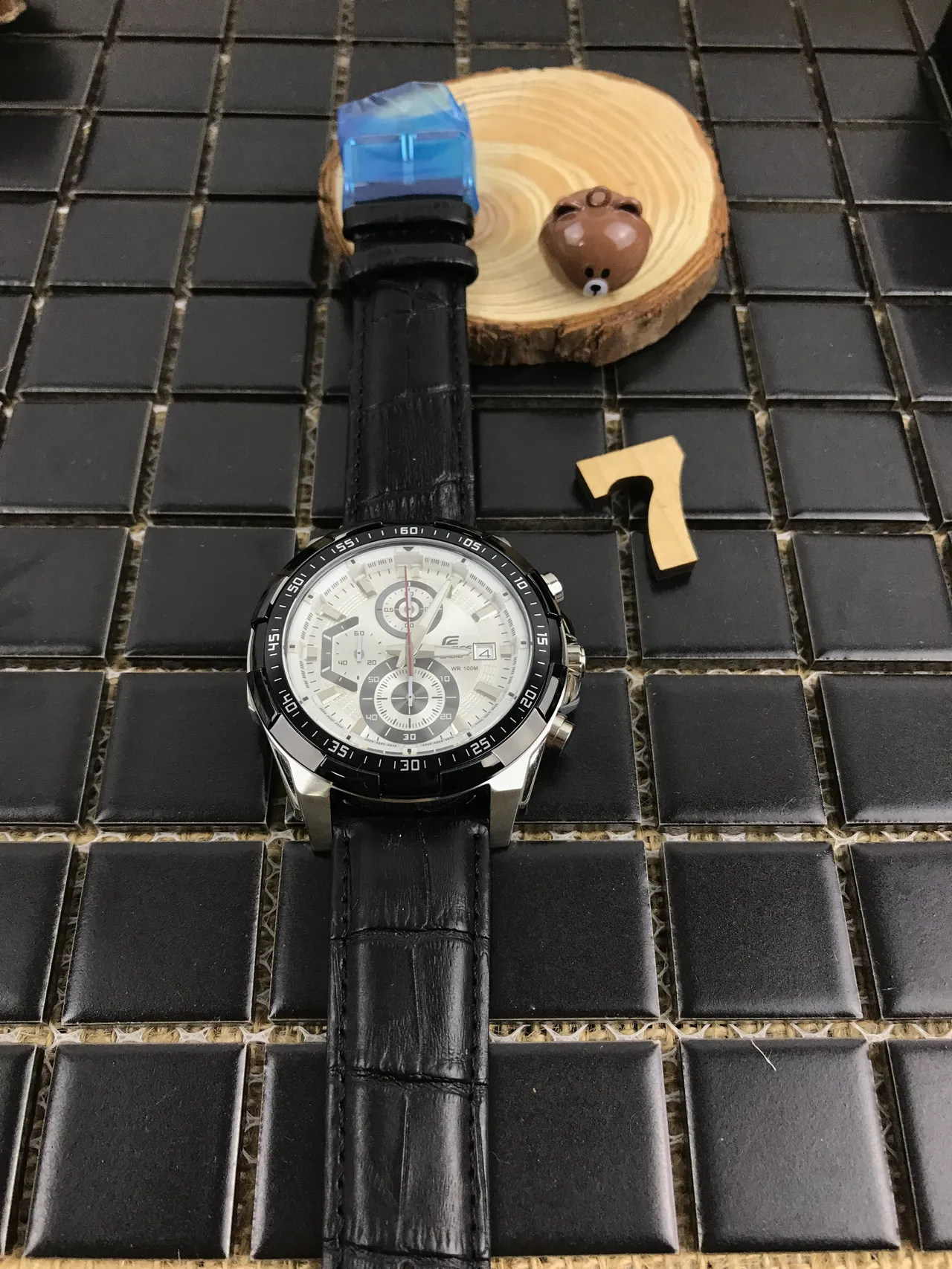 Casio Edifice Chronograph Black Leather Strap Sports Watch 10
