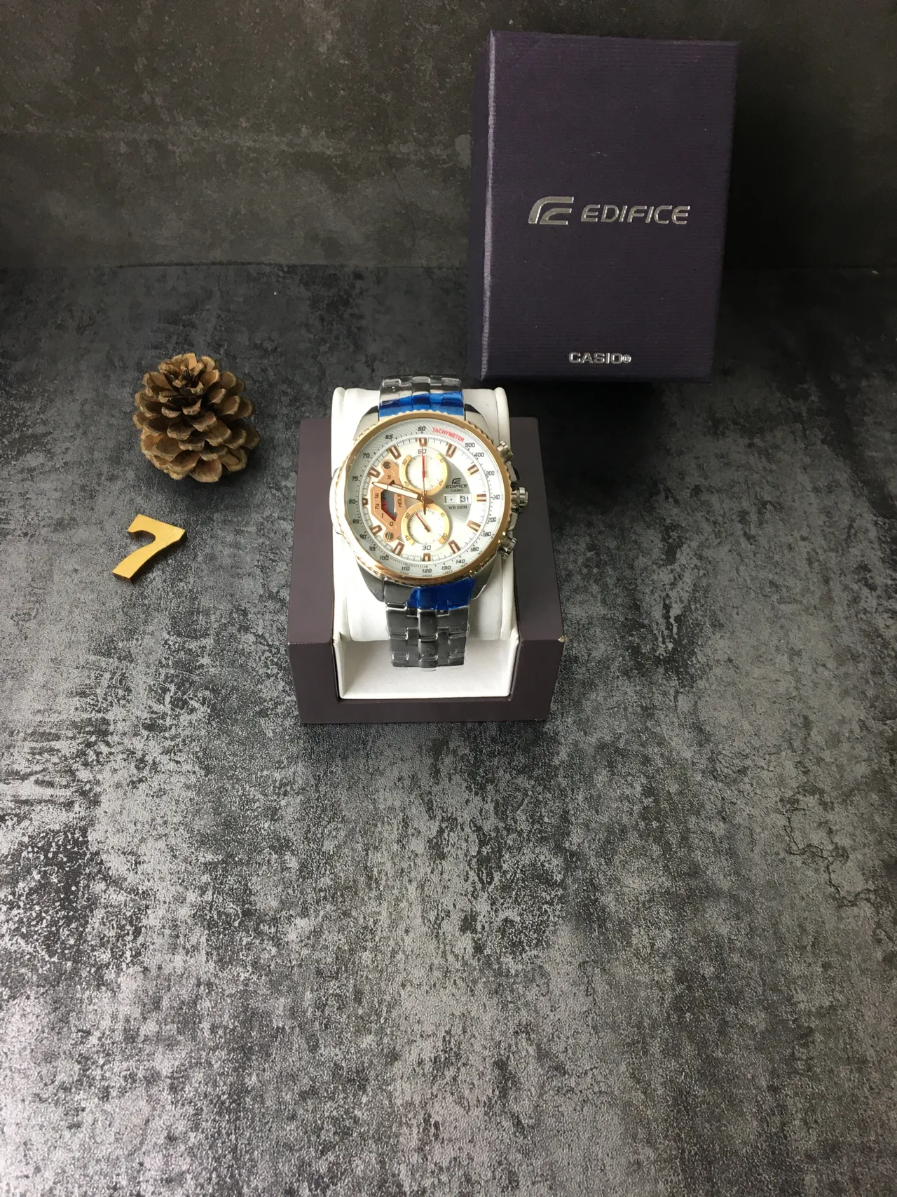 Casio Edifice Silver Gold Chronograph Tachymeter Bezel Watch 2