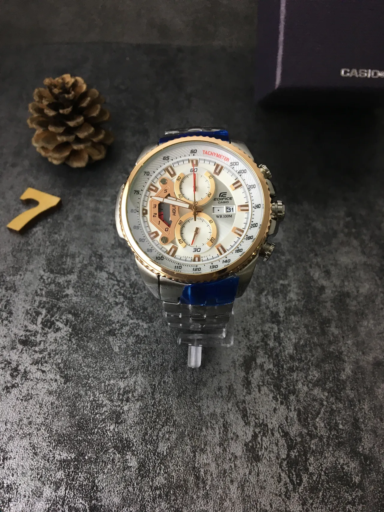 Casio Edifice Silver Gold Chronograph Tachymeter Bezel Watch 4