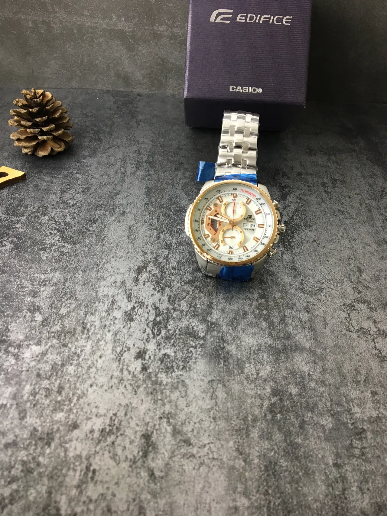 Casio Edifice Silver Gold Chronograph Tachymeter Bezel Watch 6