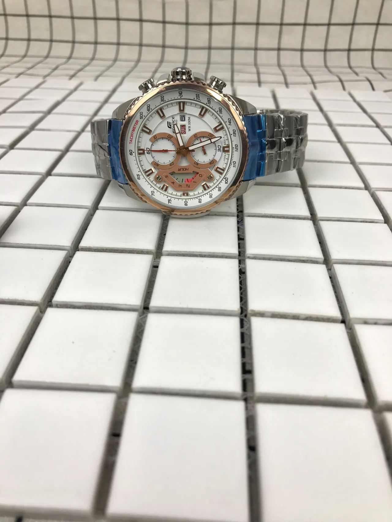 Casio Edifice Silver Gold Chronograph Tachymeter Bezel Watch 7