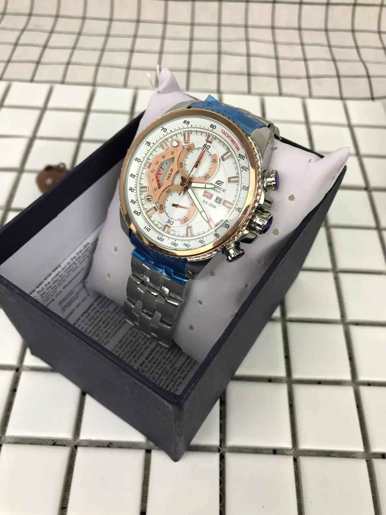 Casio Edifice Silver Gold Chronograph Tachymeter Bezel Watch 8