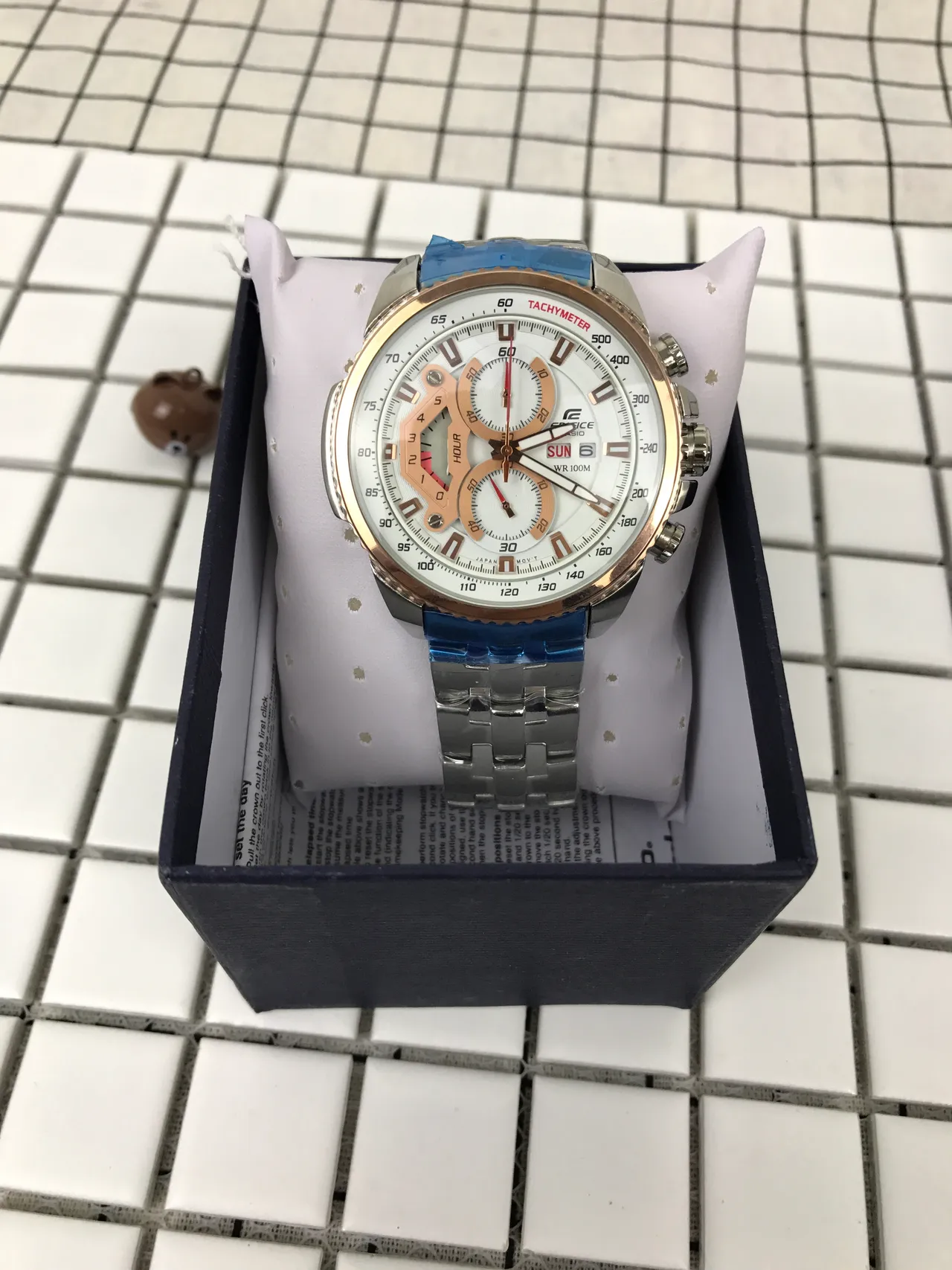 Casio Edifice Silver Gold Chronograph Tachymeter Bezel Watch 9