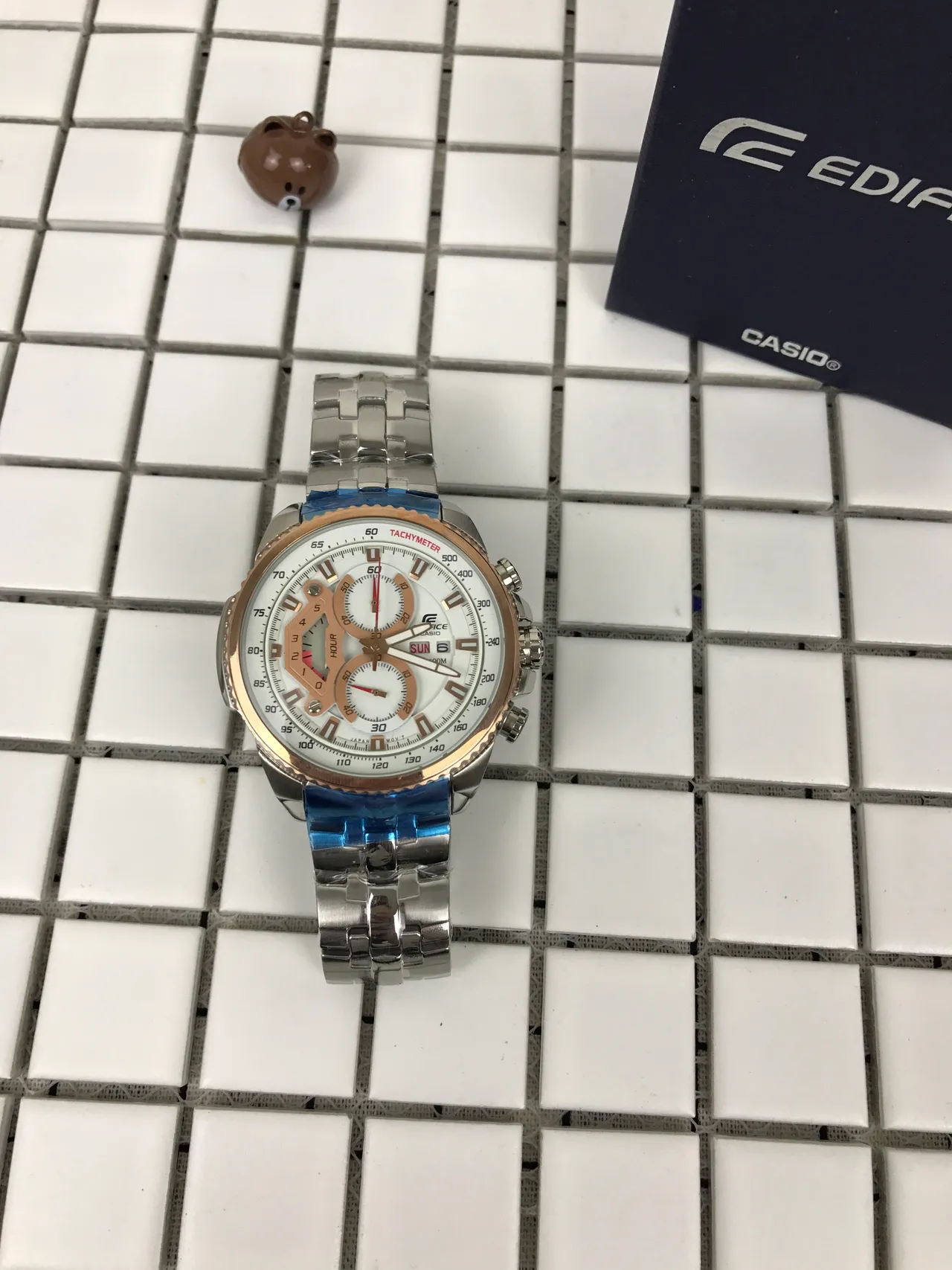 Casio Edifice Silver Gold Chronograph Tachymeter Bezel Watch 11