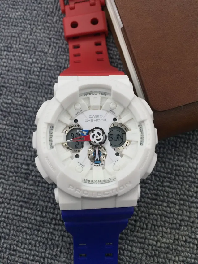 Casio G-Shock GA-100 White Red Blue Sports Watch 12